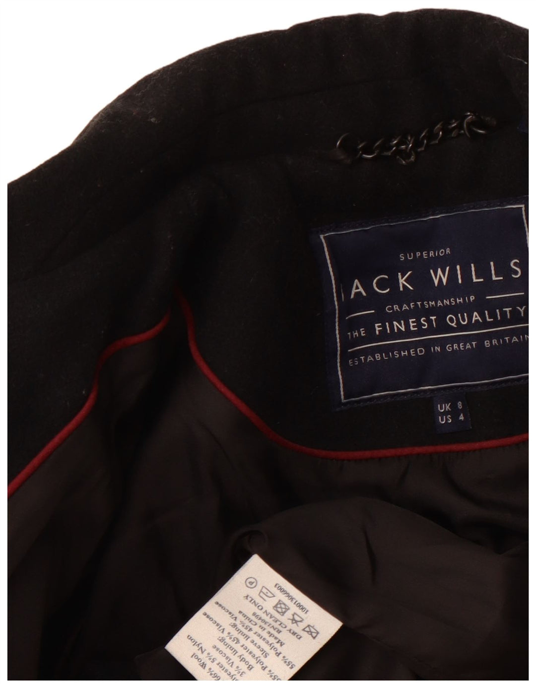 JACK WILLS Ženska kratko sako jakna UK 8 Mala crna vunena