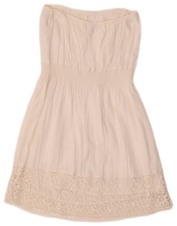 Benetton ženska prevelika haljina bez naramenica UK 10 Mala bijela cvjetna pamuk