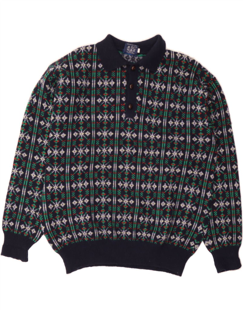 MC NEAL Mens Polo Neck Jumper Sweater XL Navy Blue Fair Isle Wool Vintage MC Neal and Second-Hand MC Neal from Messina Hembry 