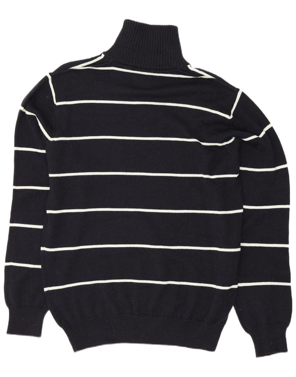 Vintage muški džemper s izrezom s patentnim zatvaračem 2XL mornarsko plava prugasta merino vuna