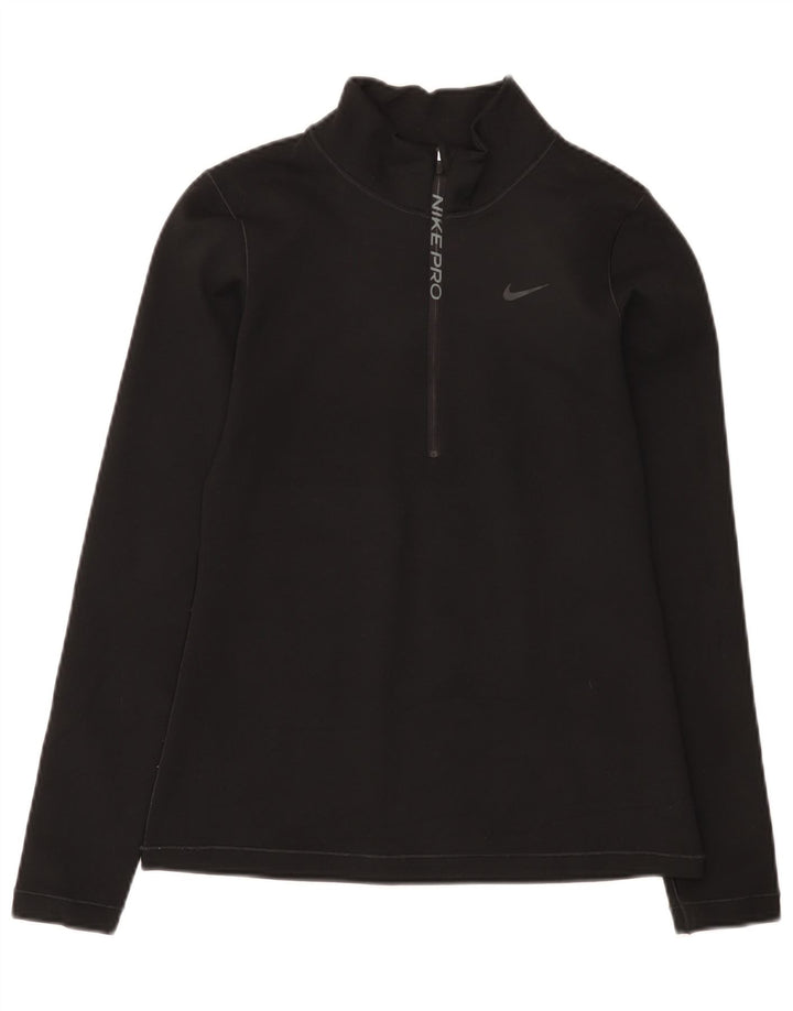 Nike Dri Fit majica s izrezom i kratkim zatvaračem Gornji dio trenirke mali crni poliester