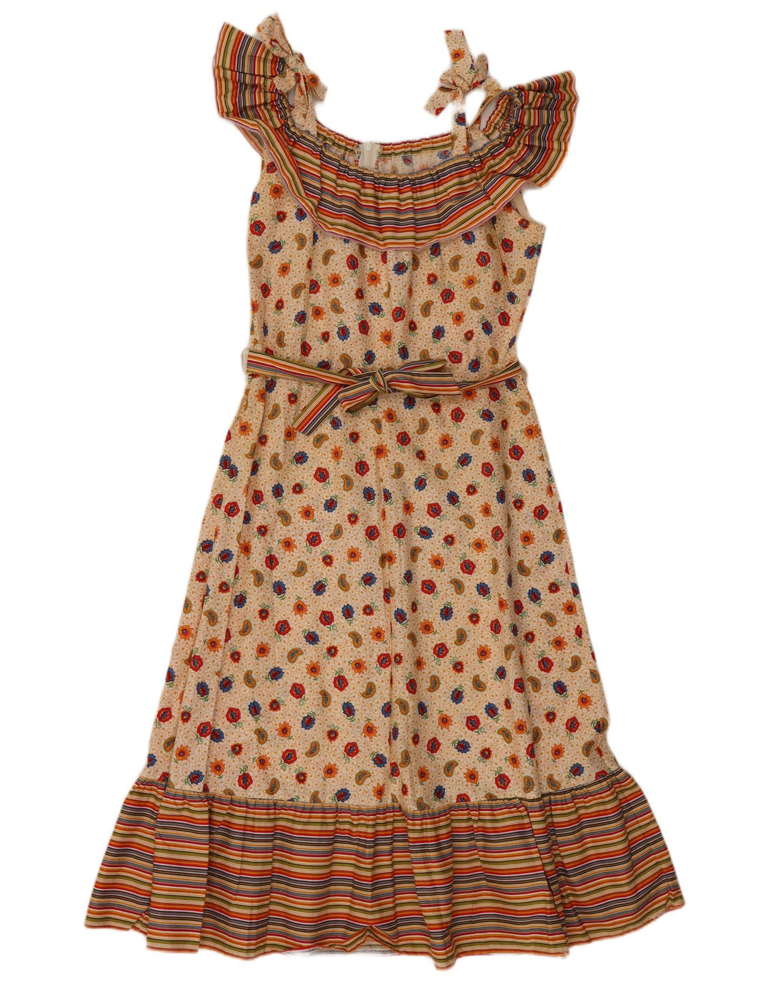 VINTAGE ženska haljina A-kroja bez rukava EU 36 Mala bež Paisley pamuk