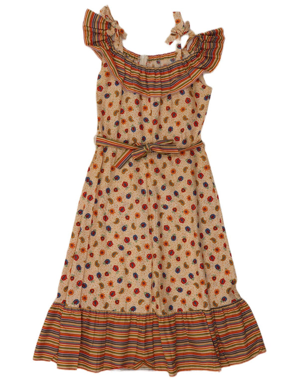 VINTAGE ženska haljina A-kroja bez rukava EU 36 Mala bež Paisley pamuk