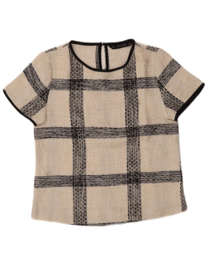 Zara ženski gornji dio bluze UK 10 Small off white karirani akril