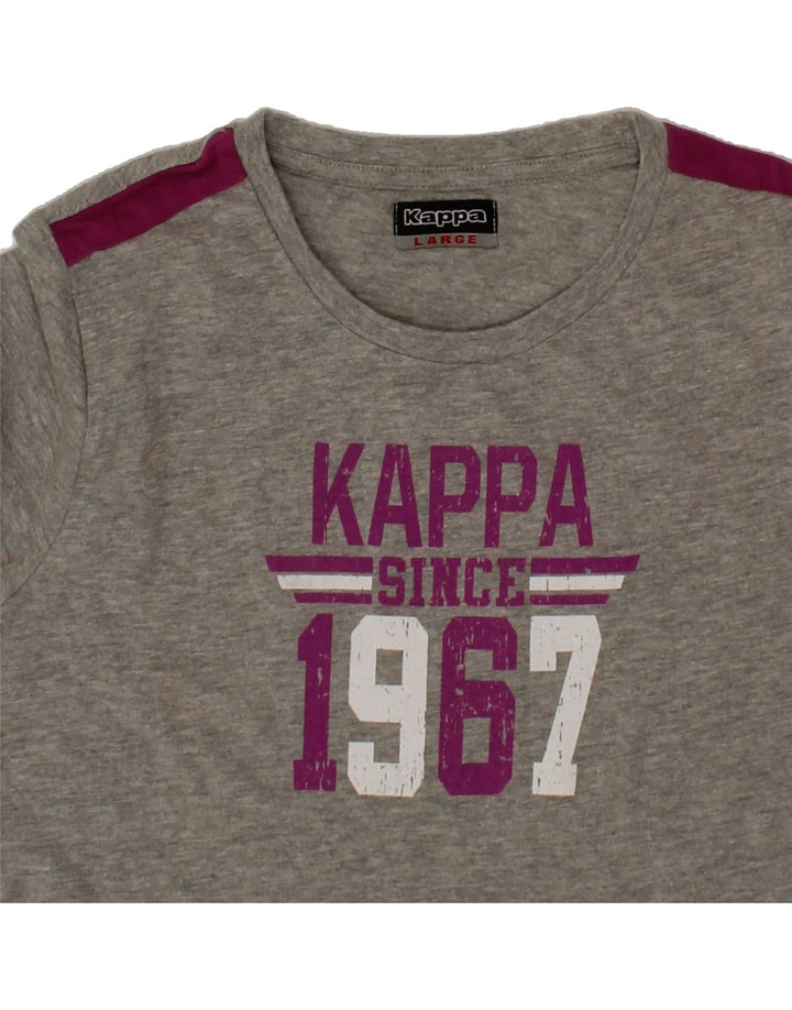 KAPPA Womens Graphic T-Shirt Top Large Grey Cotton Vintage Kappa and Second-Hand Kappa from Messina Hembry 