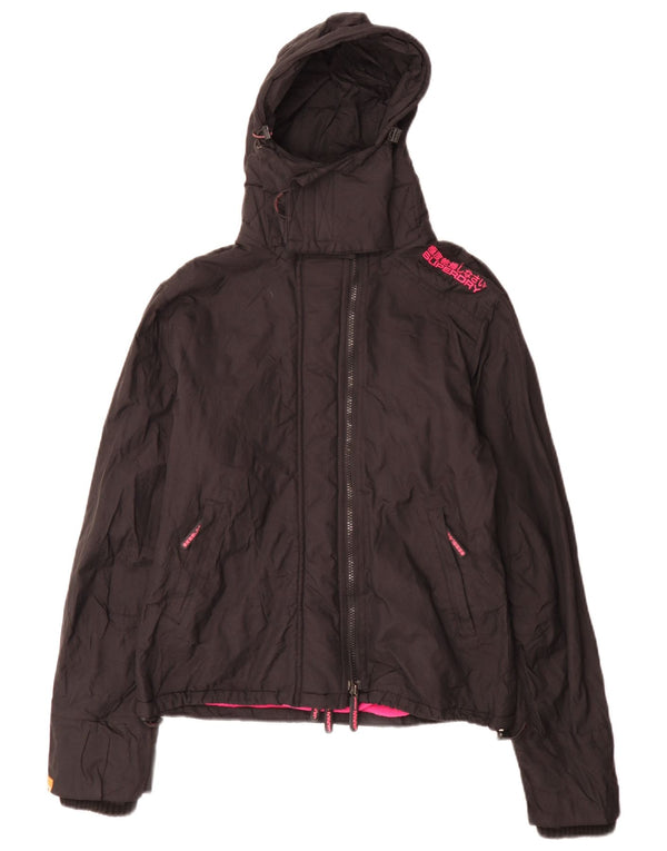 Superdry ženska vjetrovka s kapuljačom UK 16 Veliki crni najlon