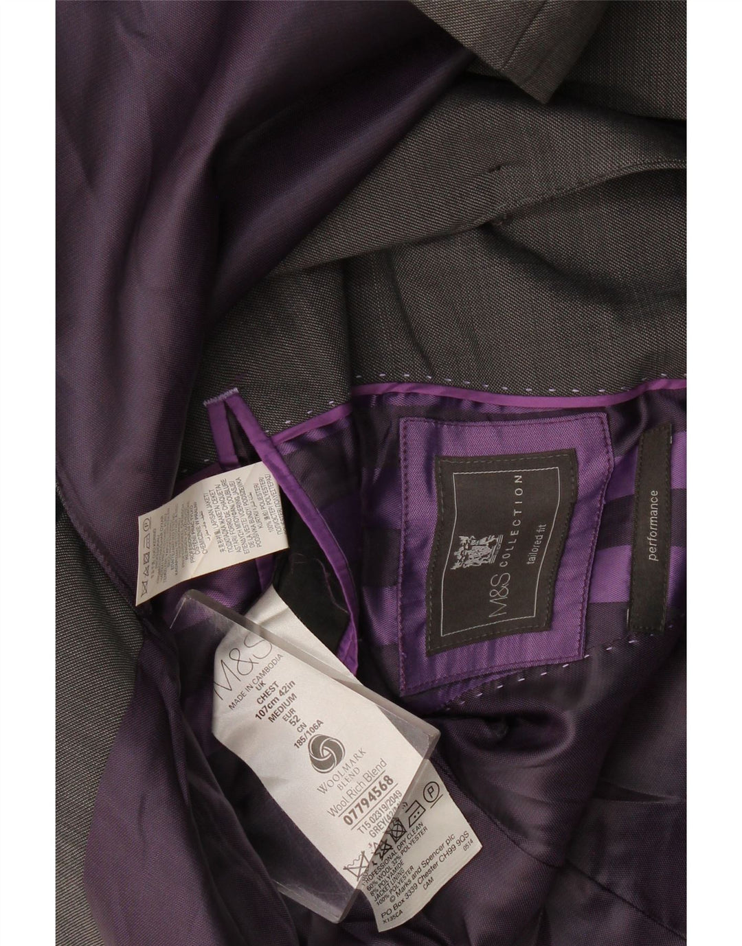 Marks & Spencer muška jakna sako s 2 gumba IT 52 XL, siva vuna