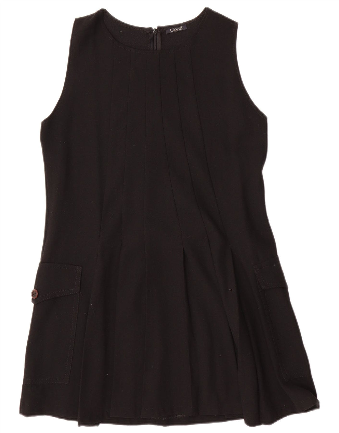 Vintage ženska haljina A-kroja bez rukava UK 12 Srednja crna vuna