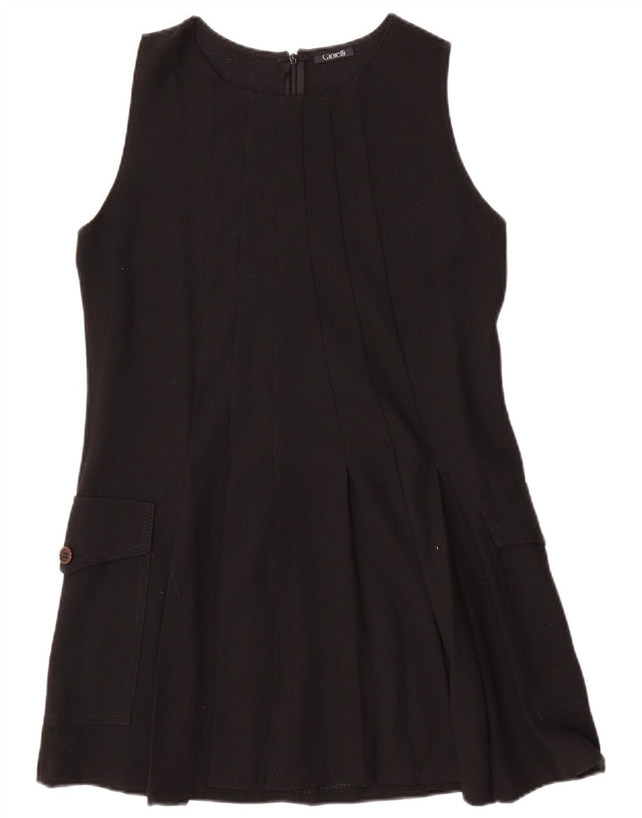 Vintage ženska haljina A-kroja bez rukava UK 12 Srednja crna vuna