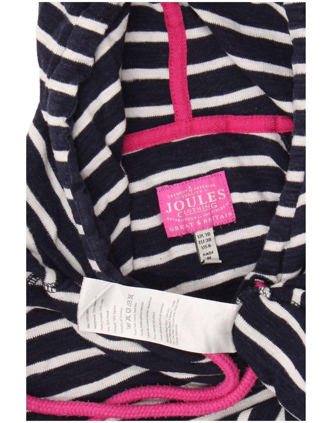 Joules ženska majica s kapuljačom dugih rukava UK 10 Mala pamuk na tamnoplave pruge