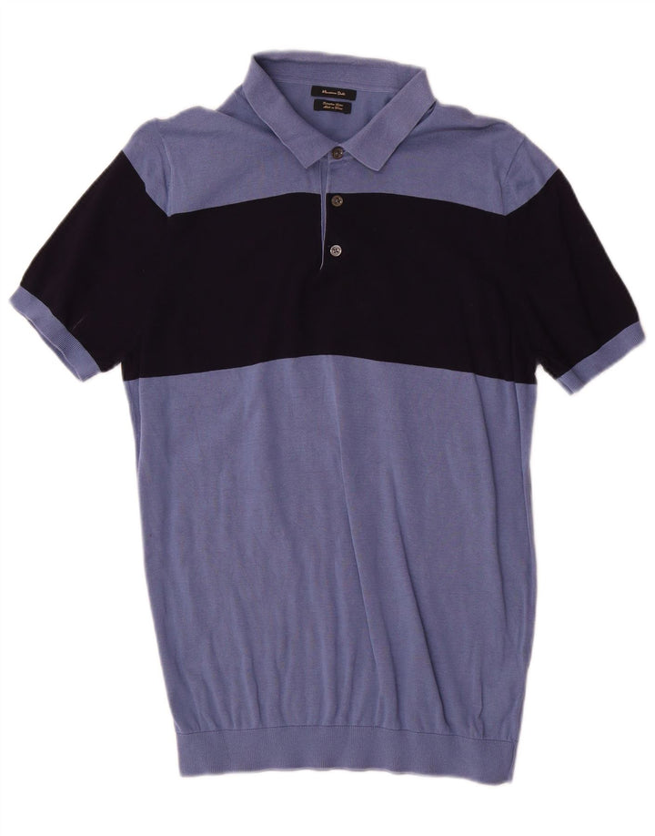 Muški džemper s polo ovratnikom Massimo Dutti srednje plave boje