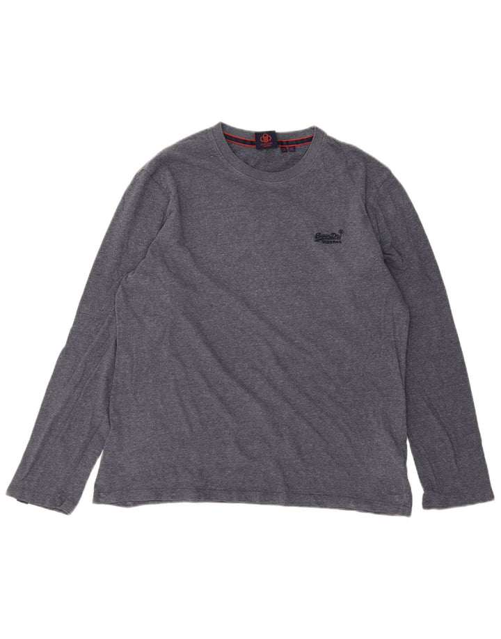 SUPERDRY muška majica s dugim rukavima XL, plavi flekasti pamuk