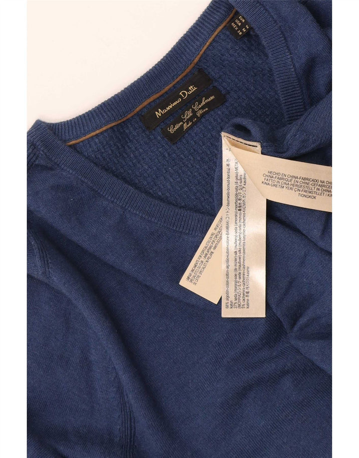 Massimo Dutti muški džemper s V-izrezom Srednji tamnoplavi pamuk