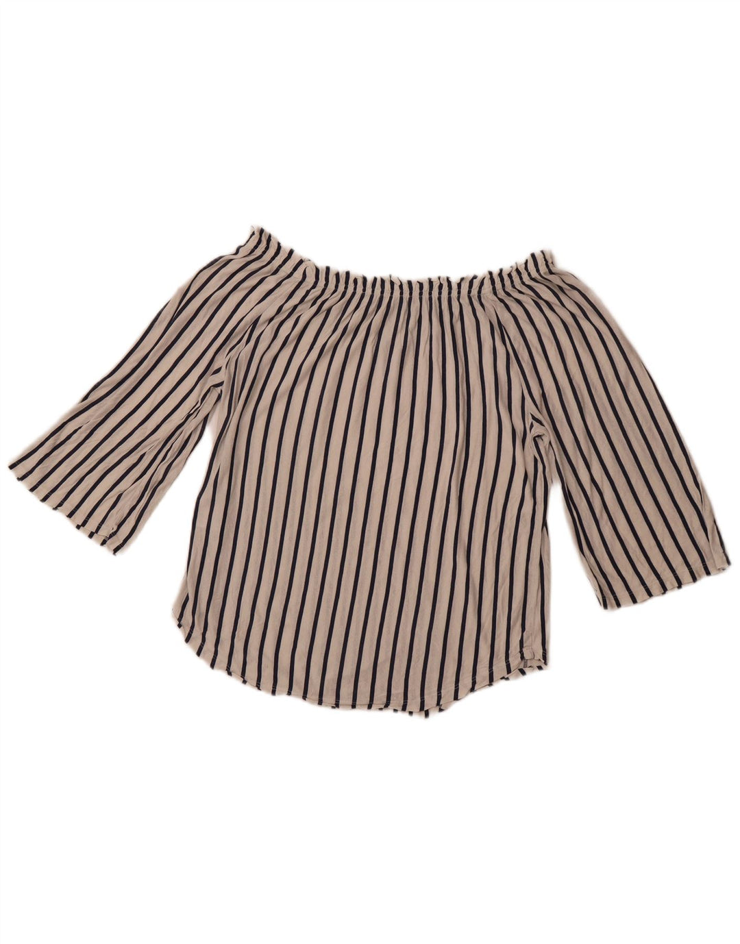 BENETTON Ženska majica s otvorenim ramenima 3/4 rukava UK 14 srednje bijele pruge