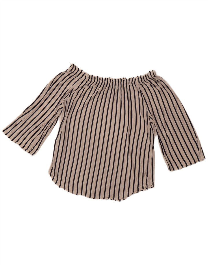 BENETTON Ženska majica s otvorenim ramenima 3/4 rukava UK 14 srednje bijele pruge