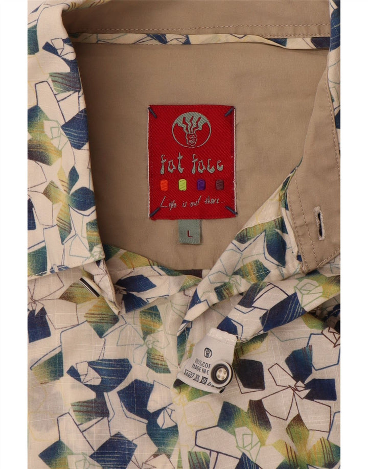 FAT FACE Velika muška košulja kratkih rukava, bijeli geometrijski pamuk