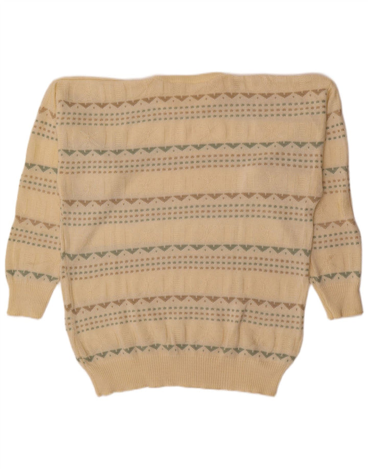 Vintage muški džemper s okruglim izrezom, veliki bež geometrijski