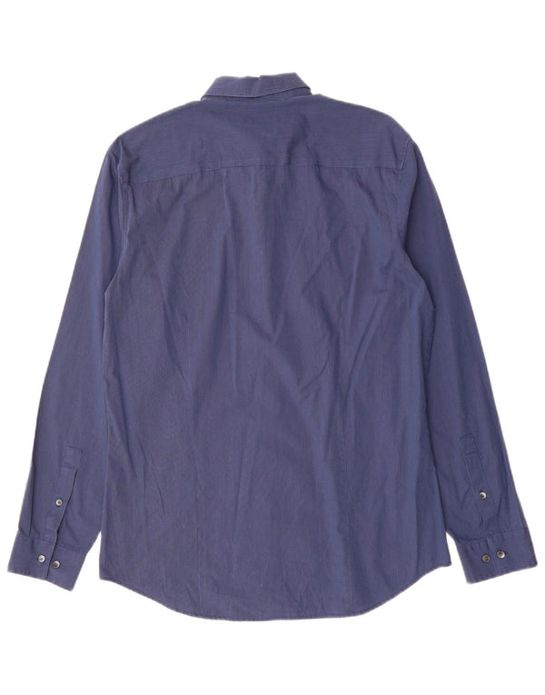 CALVIN KLEIN Mens Shirt Size 15 15 1/2 Medium Navy Blue Pinstripe Cotton