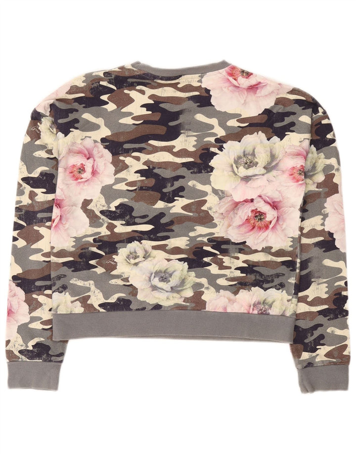 GUESS Ženska skraćena majica s motivima UK 16, velika siva kamuflažna