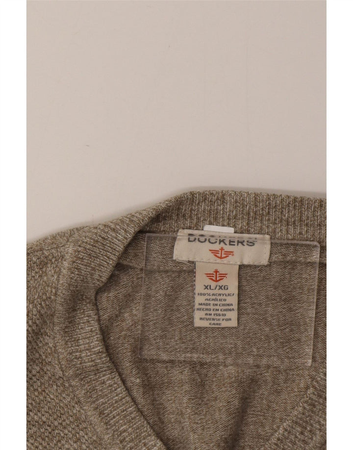 DOCKERS Muški džemper s V-izrezom XL kaki pjegavi akril