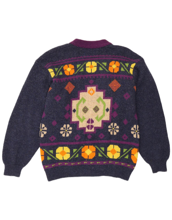 Benetton ženski kardigan pulover UK 14 Srednje tamnoplavi geometrijski retro