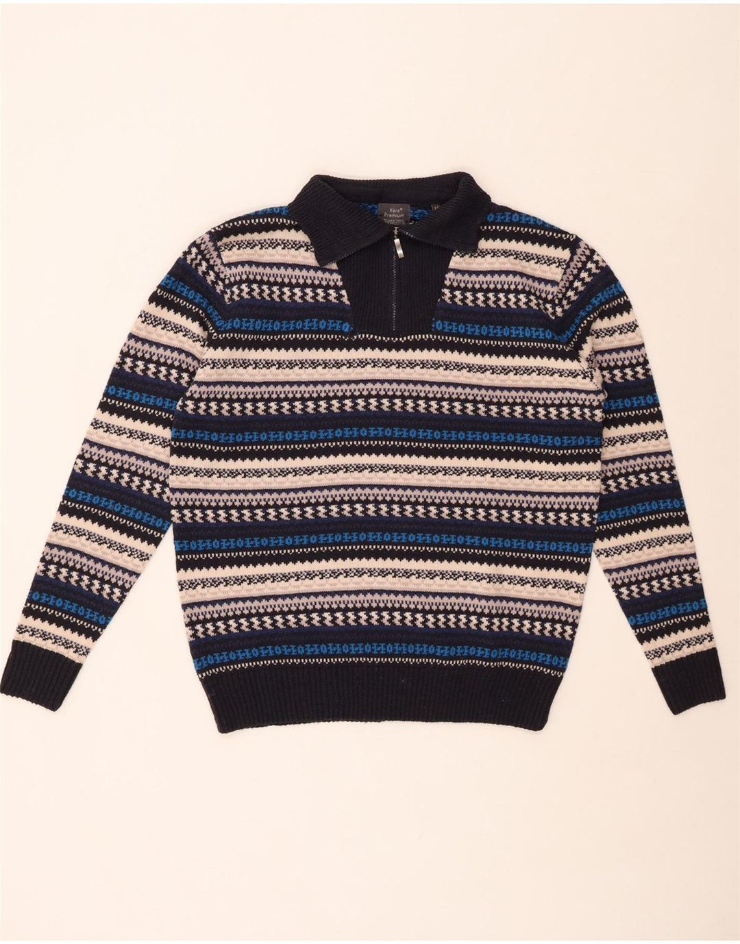 VINTAGE muški pulover s patentnim izrezom srednje raznobojne pruge od akrila