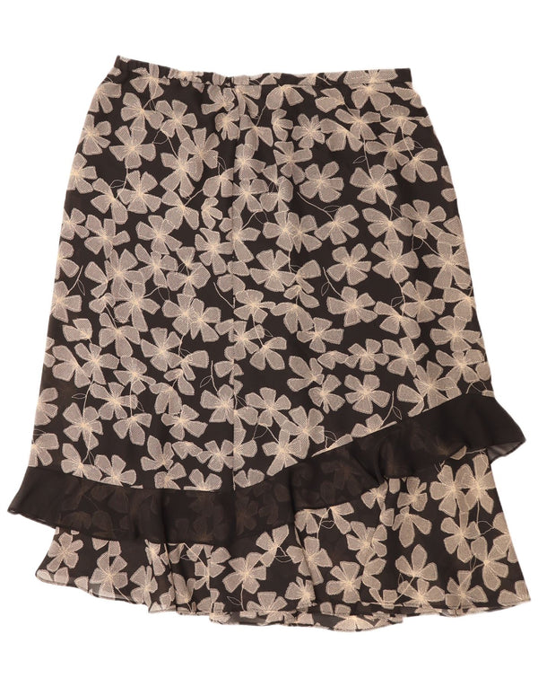 Vintage ženska ravna suknja UK 22 3XL W40 crni cvjetni poliester