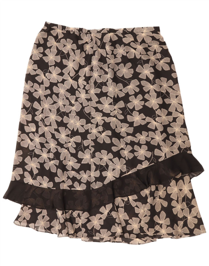 Vintage ženska ravna suknja UK 22 3XL W40 crni cvjetni poliester