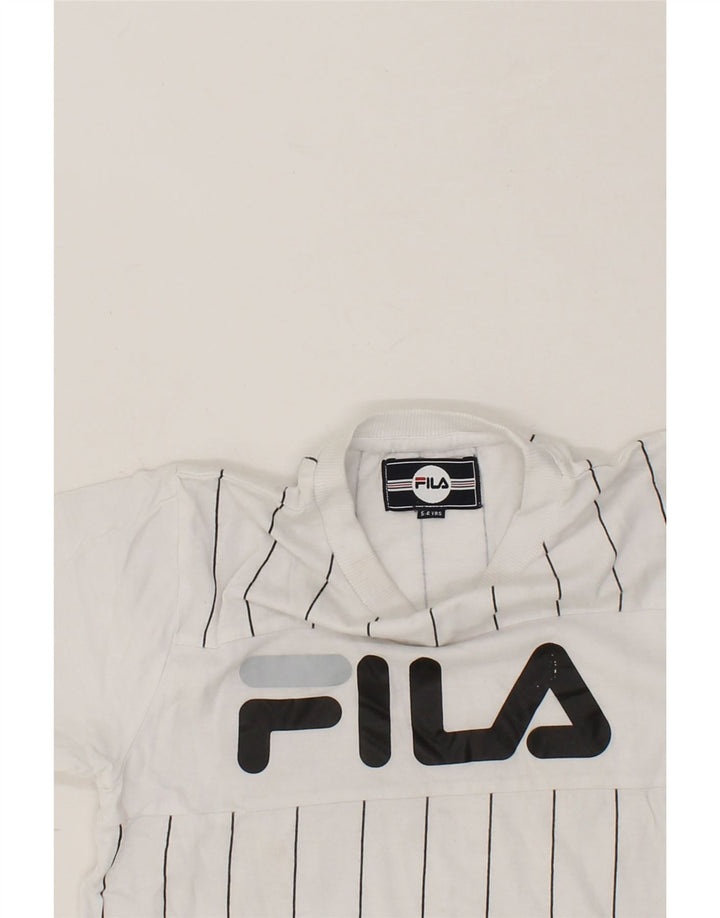 FILA Boys Graphic T-Shirt Top 5-6 Years White Striped Vintage Fila and Second-Hand Fila from Messina Hembry 