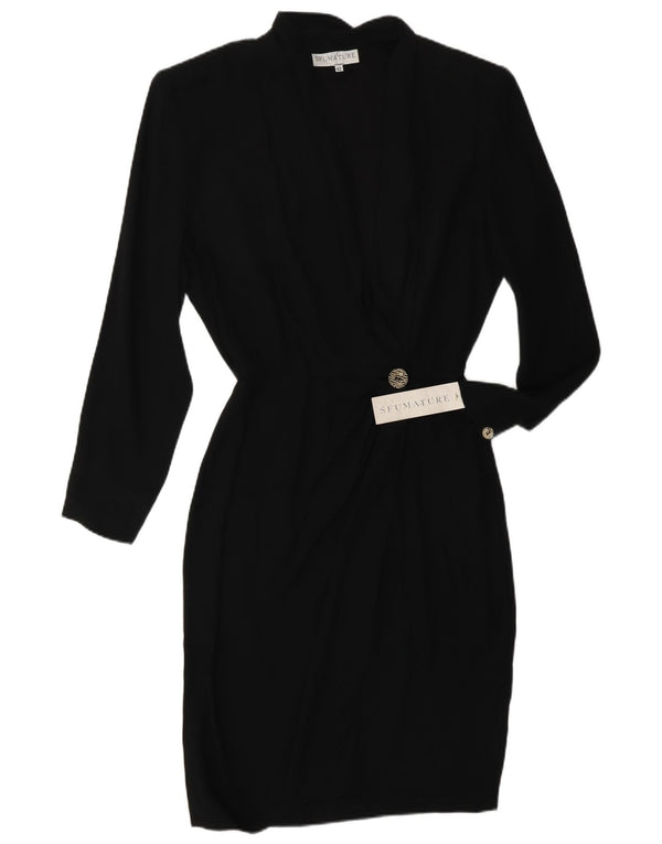 VINTAGE Womens Long Sleeve Wrap Dress IT 42 Medium Black Viscose
