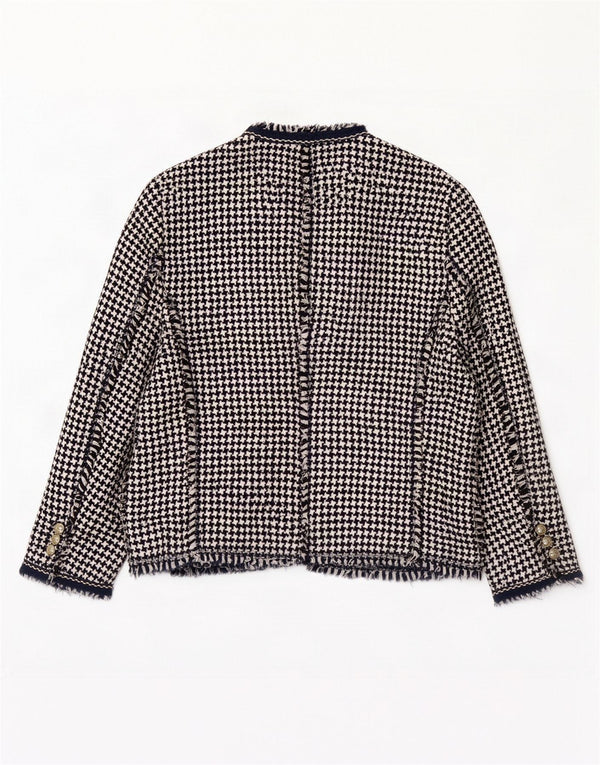 Zara ženska jakna s otvorenim sakoom s 3/4 rukava UK 18 XL tamnoplava houndstooth