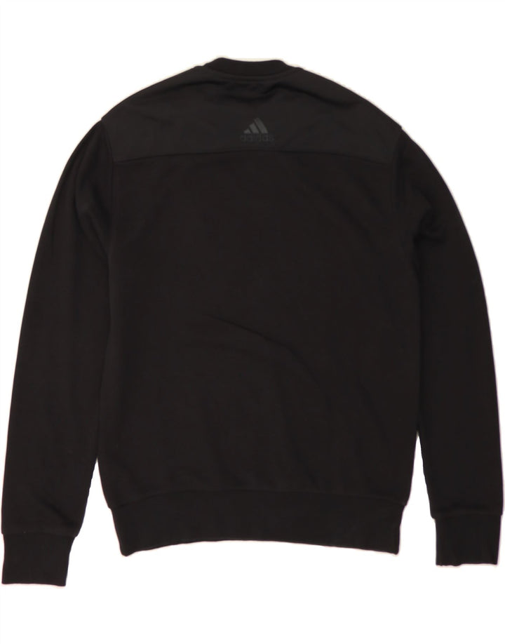 ADIDAS Mens Graphic Sweatshirt Jumper Small Black Cotton Vintage Adidas and Second-Hand Adidas from Messina Hembry 