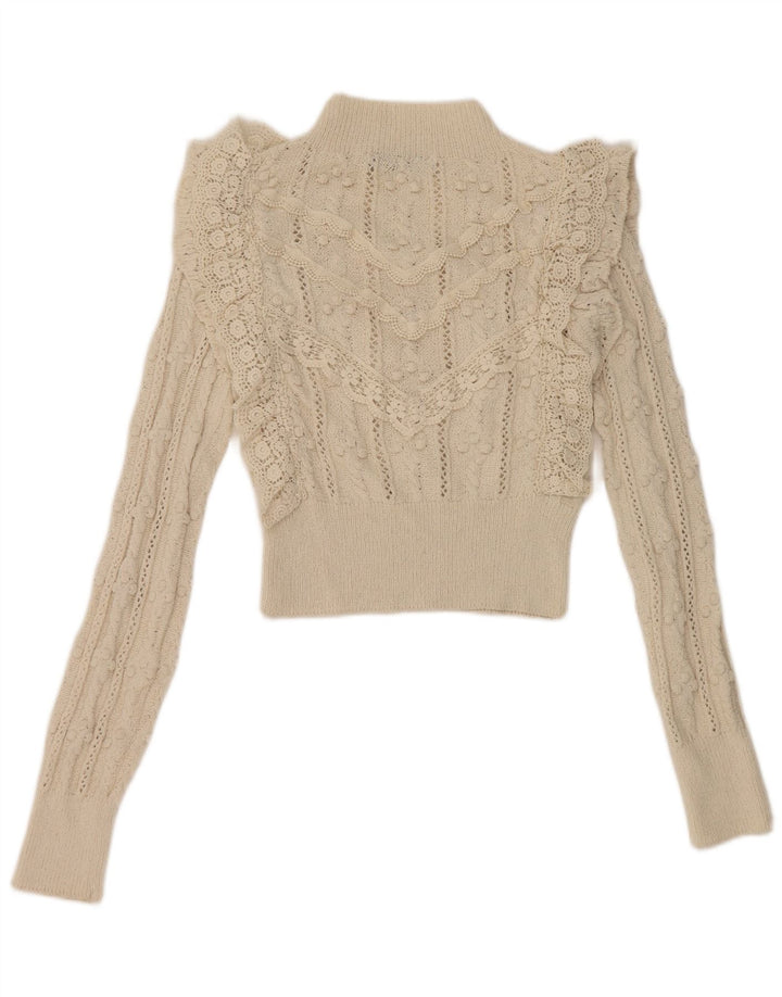 Zara ženski džemper s volanima sprijeda i kornjačastim ovratnikom UK 10 Small Off White