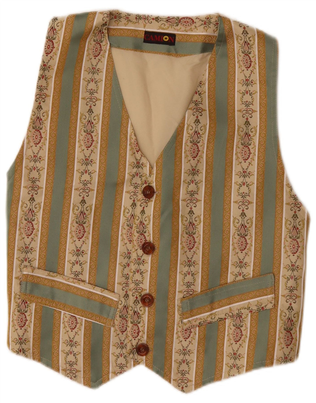 VINTAGE ženski prsluk UK 10 Small Beige Fair Isle Cotton