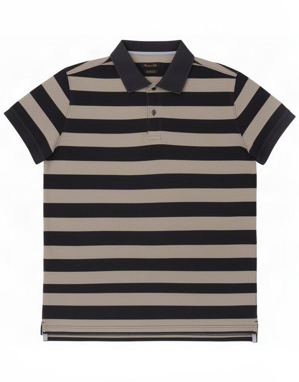 Massimo Dutti Mens Regular Fit Polo Majica Medium Navy Blue Striped Cotton