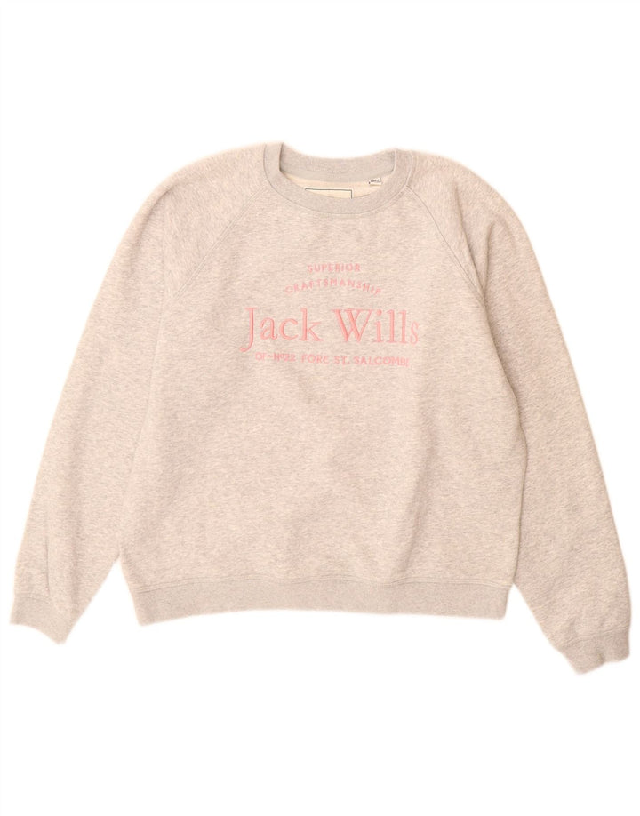Jack Wills Ženski džemper s grafičkim motivima UK 12 srednje sivo s pjegama