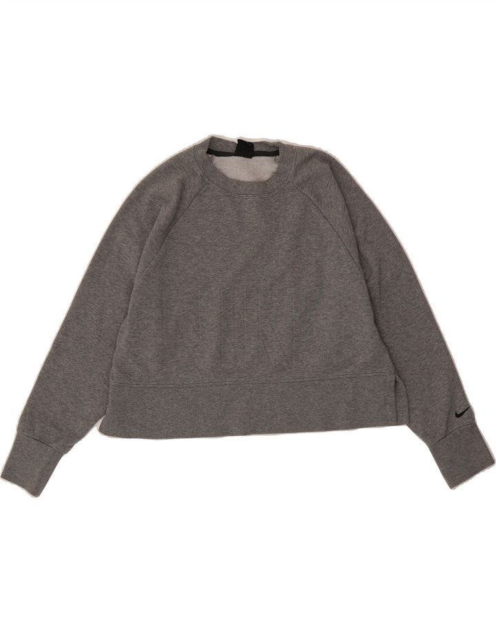 NIKE Womens Dri Fit Oversized Graphic Sweatshirt Jumper UK 10 Small Grey Vintage Nike and Second-Hand Nike from Messina Hembry 