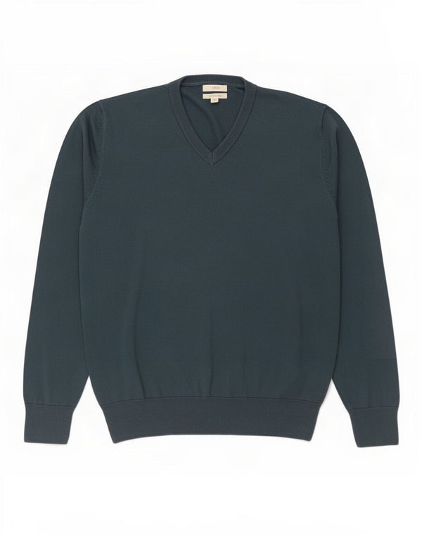 Marks & Spencer Mens V-Neck Jumper Sweater Large Navy Blue Cotton