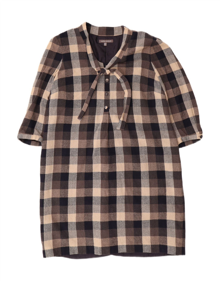 LAURA ASHLEY Womens Front Tie Shift Dress UK 16 Large Multicoloured Check