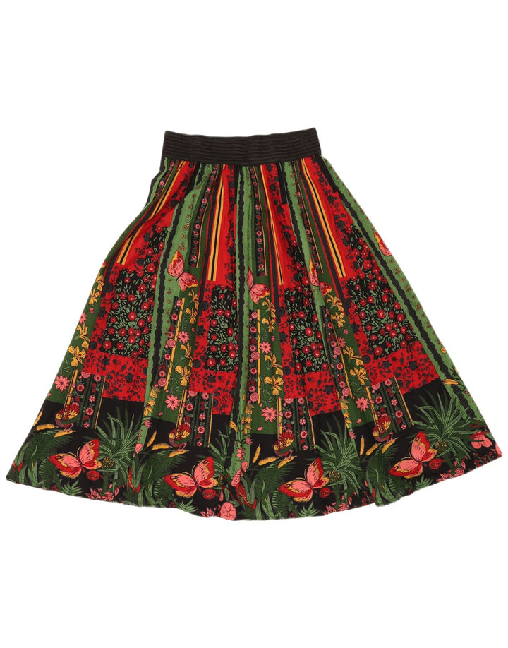 VINTAGE ženska suknja A-kroja visokog struka W24 XS Raznobojni cvjetni pamuk