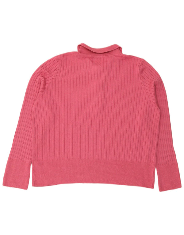 Marks & Spencer ženski džemper s polo ovratnikom UK 22 3XL ružičasti akril