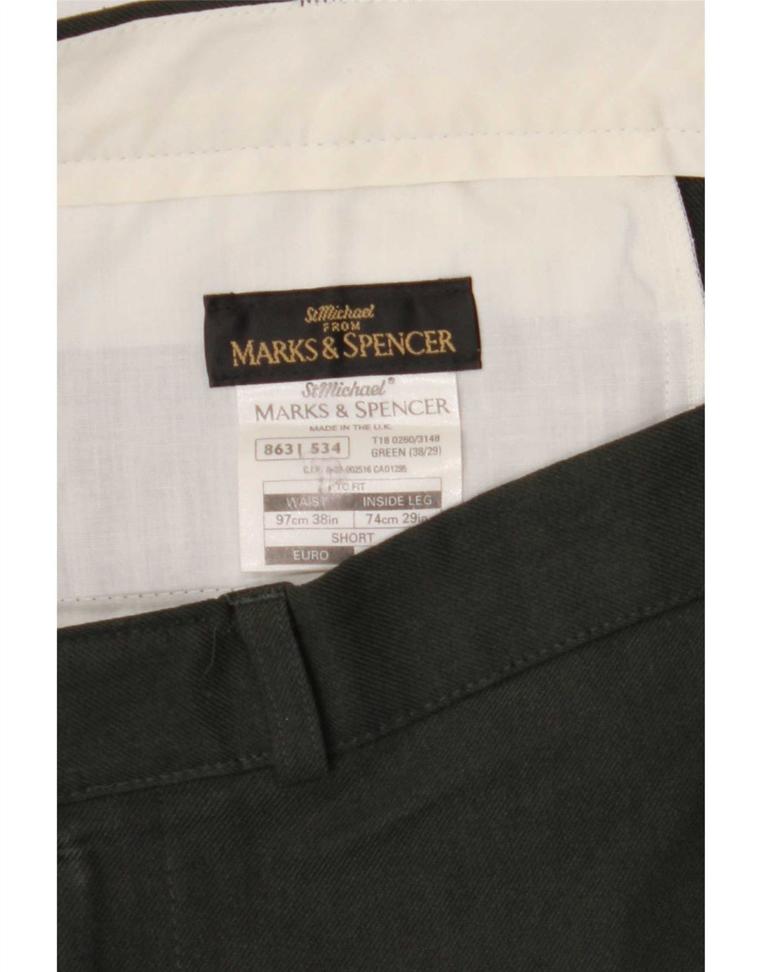 Marks & Spencer muške ravne chino hlače W38 L29 zeleni poliester