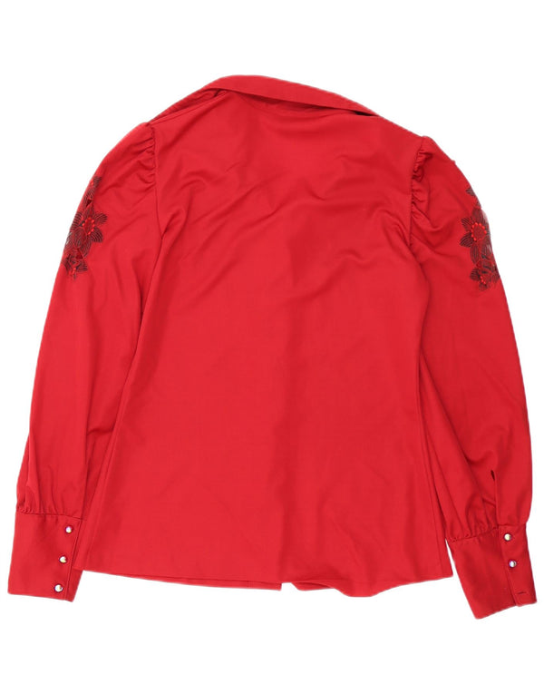 Vintage ženska košulja bluza IT 48 XL crveni cvjetni poliester