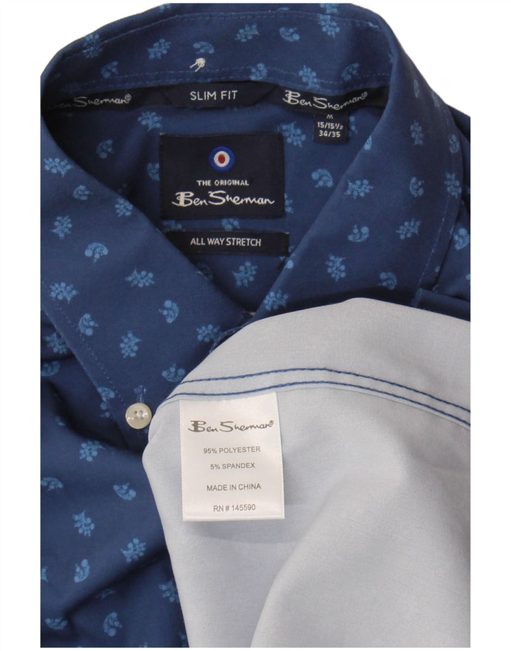 Ben Sherman muška uska košulja veličina 15 1/2 srednje plava cvjetna poliester