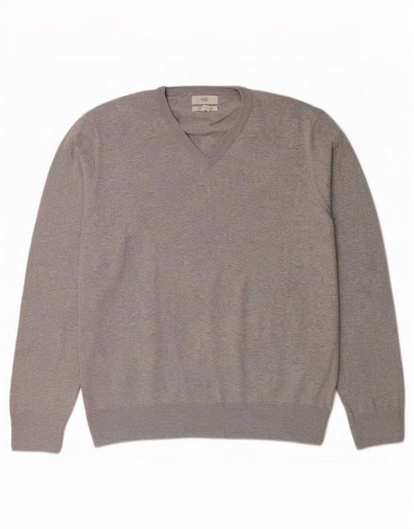 Marks & Spencer ženski džemper s V-izrezom UK 18 XL sivi flekasti pamuk