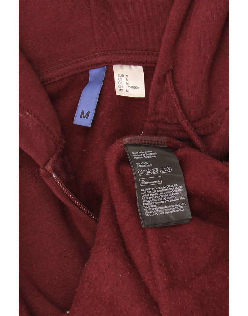 H&M Mens Zip Hoodie Sweater Medium Burgundy Cotton Vintage H&M and Second-Hand H&M from Messina Hembry 