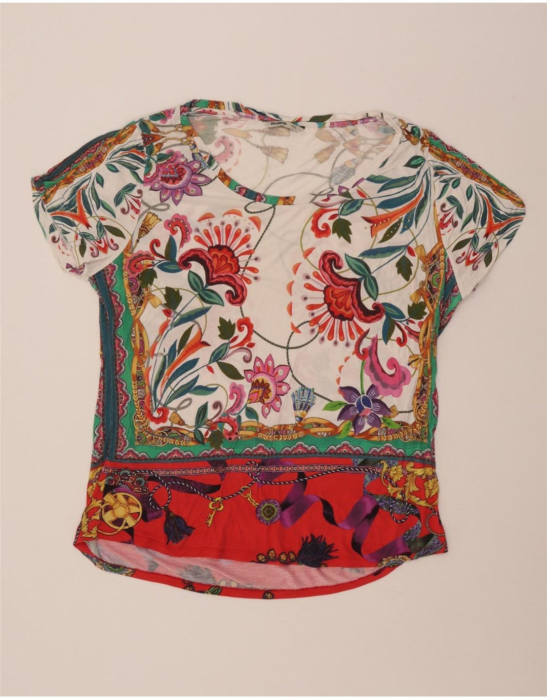 DESIGUAL Ženska majica s grafičkim motivima UK 20 2XL Višebojna cvjetna viskoza