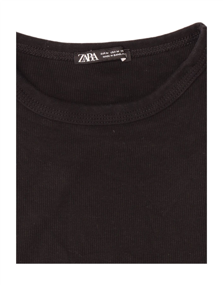 ZARA Womens T-Shirt Top UK 12 Medium Black Vintage Zara and Second-Hand Zara from Messina Hembry 