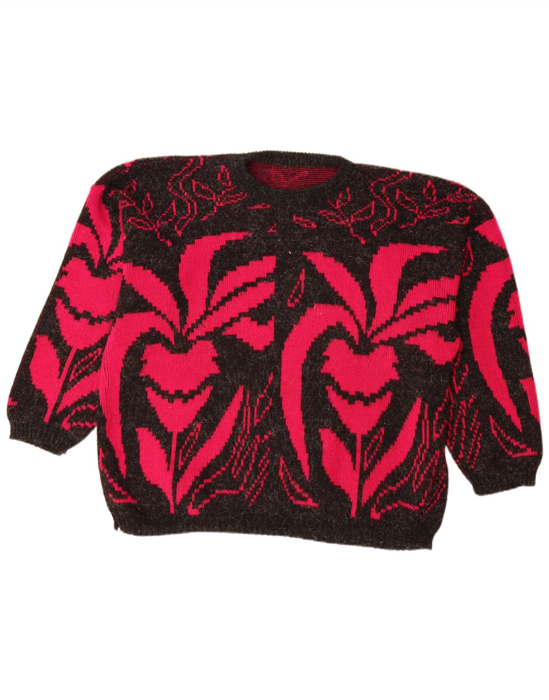 VINTAGE ženski džemper s morskim izrezom UK 20 2XL crni cvjetni akril