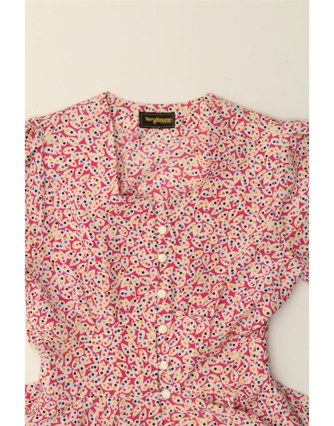 VINTAGE Womens Abstract Pattern Peplum Dress UK 12 Medium Pink Vintage Vintage and Second-Hand Vintage from Messina Hembry 